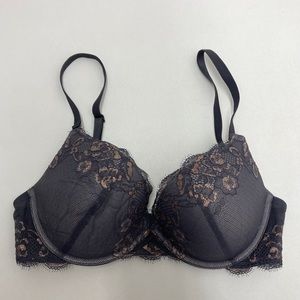 Ambrielle Lace Plung Push Up Bra Size 36C Gray Rose Gold
